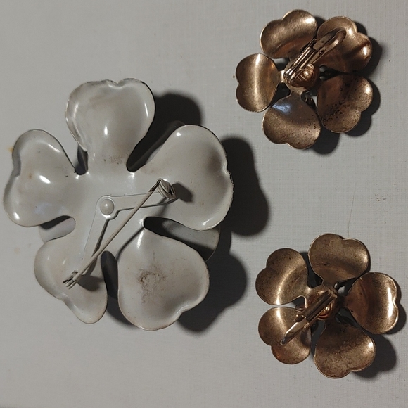 VINTAGE PIN w/CLIP EARRINGS BLK/WHT - Picture 2 of 4